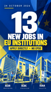 Image to illustrate an article about 13 new EU jobs with no EPSO 24 october 2026
