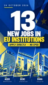 Image to illustrate an article about 13 new EU jobs with no EPSO 24 october 2026