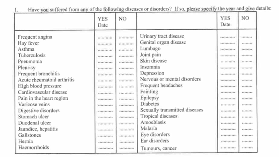 European Commission medical examination form