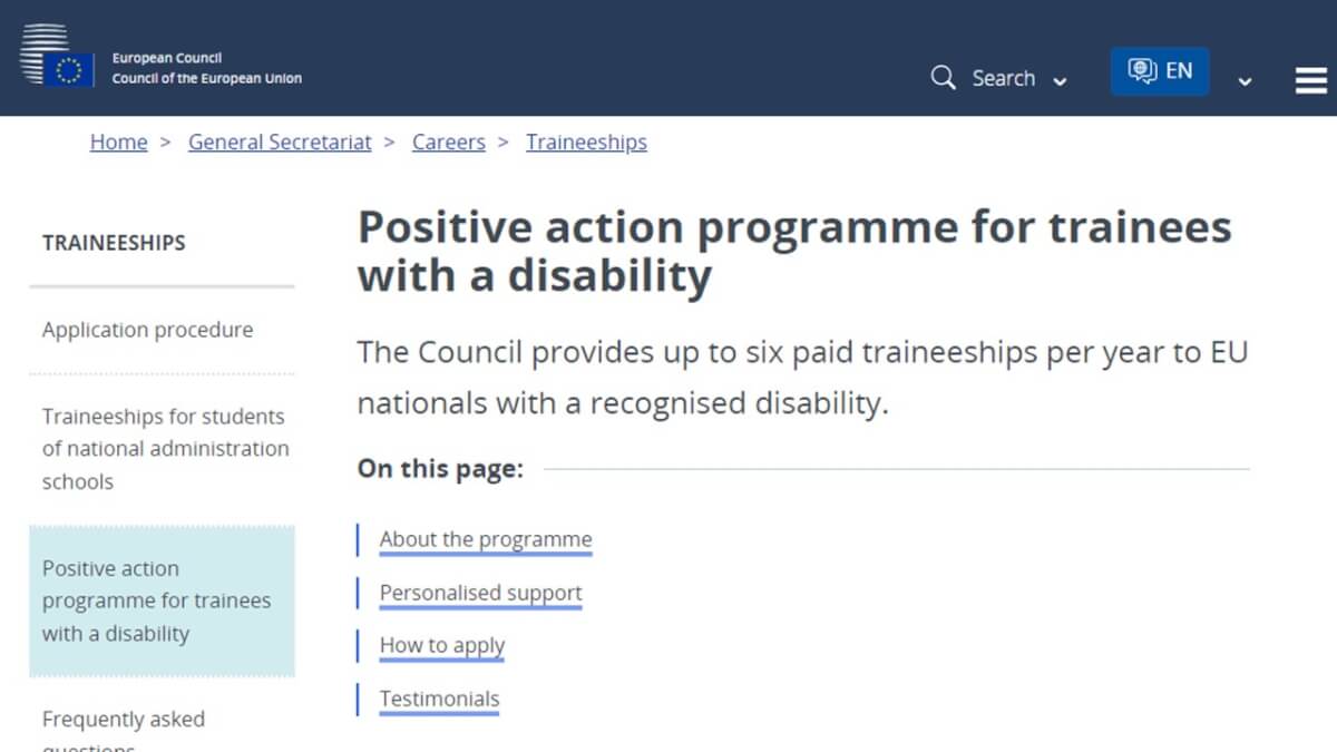 European Council Offers Paid Traineeships for Persons with Disabilities