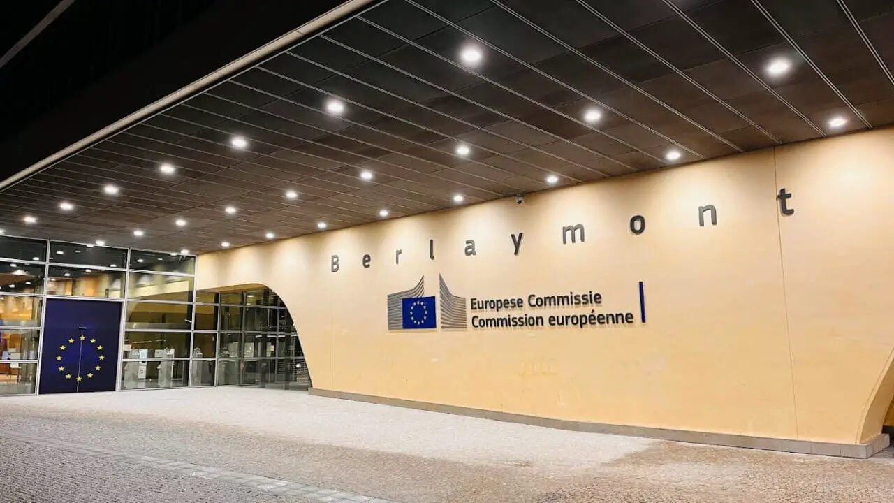 Berlaymont sign at the European Commission HQ in Brussels