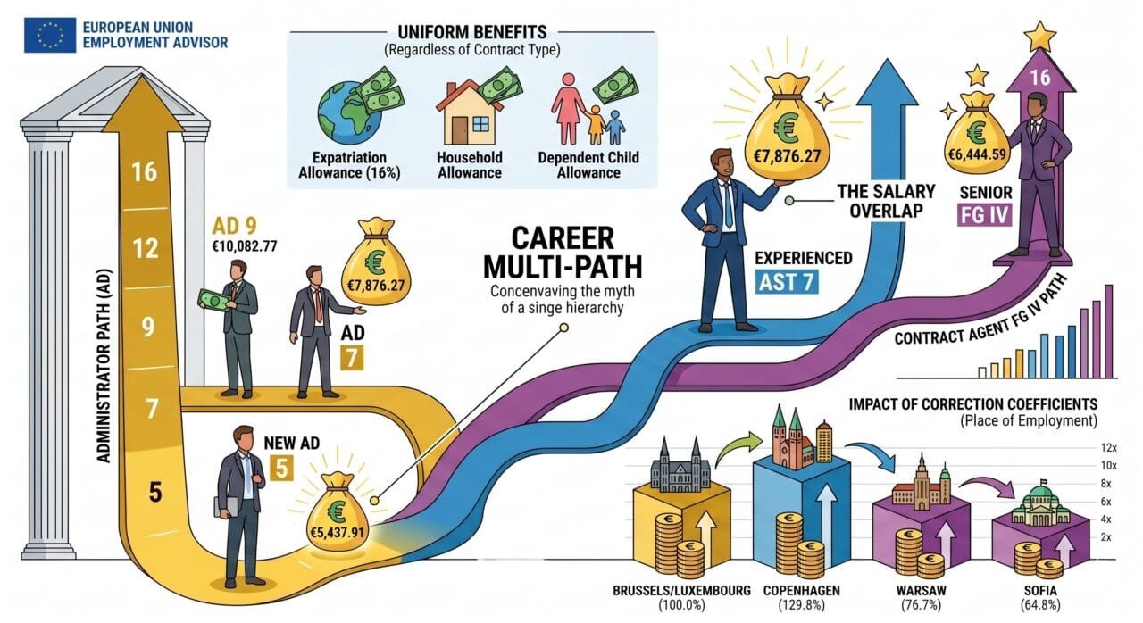 Salaries in EU institution by contract type AD AST CA AST