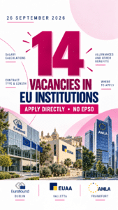 26 September 2026 - 14 new EU institutions vacancies without EPSO procedures