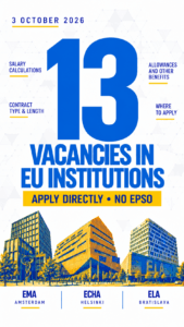 3 October 2026 - 14 new vacancies in EU institutions - EMA ECHA ELA